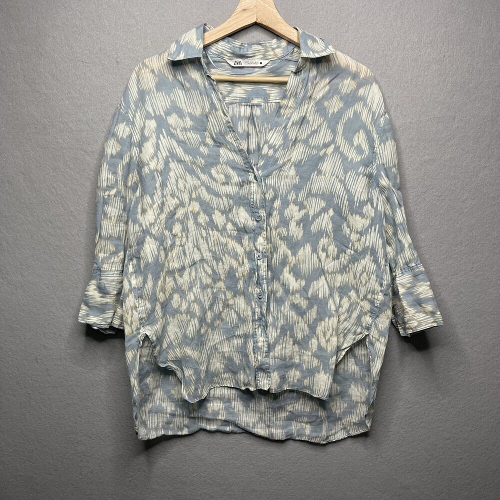 Zara Womens Ikat Patterned Button-Down Blouse  XS